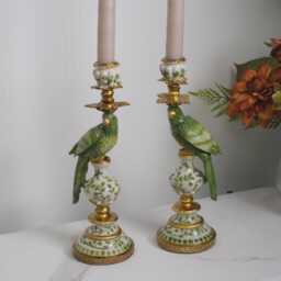 Ornate Parrot Dinner Candle Holders Blue/Green - thumbnail 4