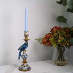 Ornate Parrot Dinner Candle Holders Blue/Green - thumbnail 2
