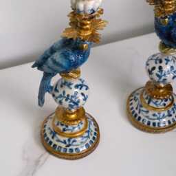 Ornate Parrot Dinner Candle Holders Blue/Green - thumbnail 3
