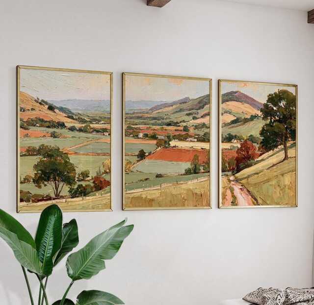 Green Valley Trio, Countryside Landscape Wall Art Set - image 1