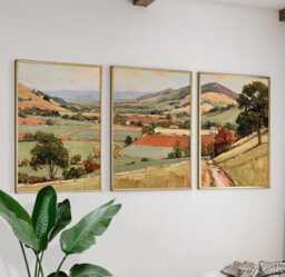 Green Valley Trio, Countryside Landscape Wall Art Set - thumbnail 1