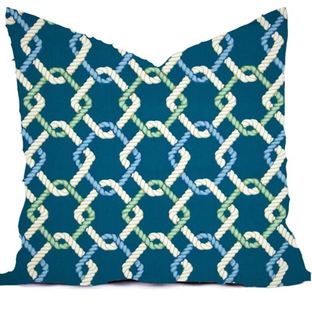 Outdoor Pillow Covers Or Indoor Custom - Cobalt Royal Blue Indigo Green Lime White 16x16, 18x18 Modern Ikat Geometric - image 1