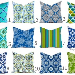 Outdoor Pillow Covers Or Indoor Custom - Cobalt Royal Blue Indigo Green Lime White 16x16, 18x18 Modern Ikat Geometric - thumbnail 2