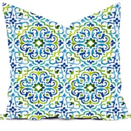 Outdoor Pillow Covers Or Indoor Custom - Cobalt Royal Blue Indigo Green Lime White 16x16, 18x18 Modern Ikat Geometric - thumbnail 3