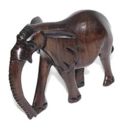 "Smooth Ebony Wood Elephant Figurines. Walking Medium Sized 17cm X 13cm/7""X5" - thumbnail 2