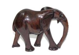 "Smooth Ebony Wood Elephant Figurines. Walking Medium Sized 17cm X 13cm/7""X5" - thumbnail 1