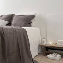 Natural Linen Throw Blanket - Fringed Summer Bed Cover - thumbnail 3