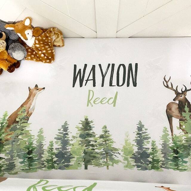 Personalized Woodland Crib Sheet Forest Animals Nursery Bedding - image 1