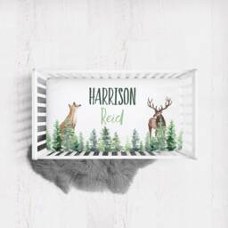 Personalized Woodland Crib Sheet Forest Animals Nursery Bedding - thumbnail 2