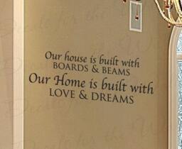 Our House Built With Boards & Beams Home Love Dreams Family Vinyl Sticker Art Mural Lettering Decor Wall Decal Quote Saying Decoration H03 - thumbnail 1
