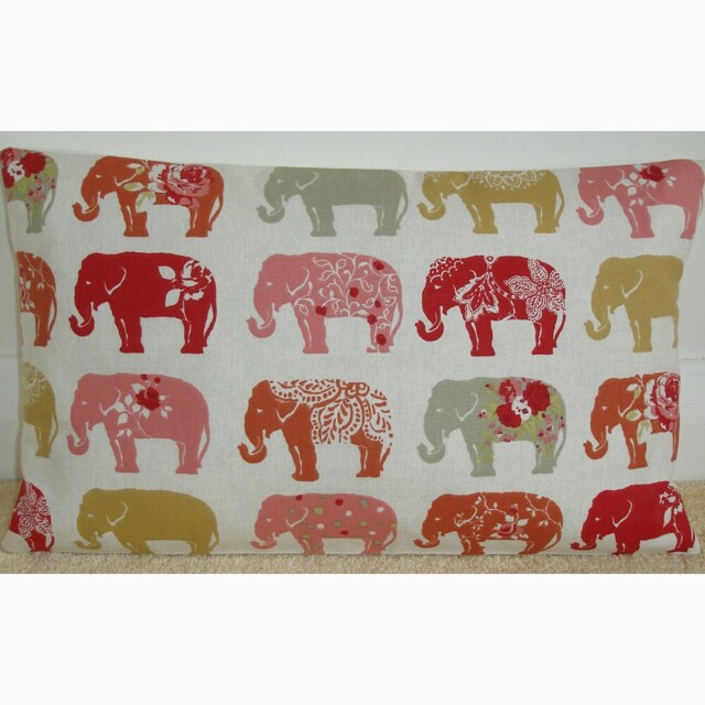 Red Elephants Pillow Cover Oblong Bolster Throw Cushion Sham Ochre Yellow Grey Mustard Pink Elephant Slip Case Pillowcase 12x16 12x20 16x24