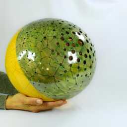 Spherical Table Light in Raku Ceramic, Yellow & Green, To Create An Elegant Harmonious Atmosphere Your Home. Handcrafted. L118 - thumbnail 2