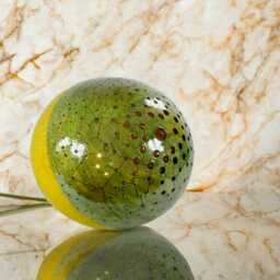 Spherical Table Light in Raku Ceramic, Yellow & Green, To Create An Elegant Harmonious Atmosphere Your Home. Handcrafted. L118 - thumbnail 3