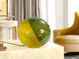 Spherical Table Light in Raku Ceramic, Yellow & Green, To Create An Elegant Harmonious Atmosphere Your Home. Handcrafted. L118