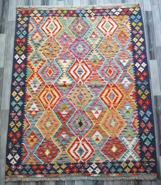 Heritage Kilim Rug, Handmade Artisan Afghan Turkish, Scandinavian, Navajo, Bohemian Flatweave, Natural Wool Multicolour Rug 193x156 cm - image 1