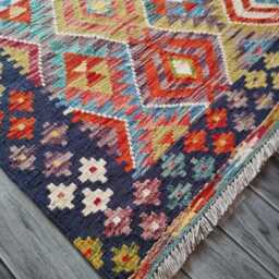 Heritage Kilim Rug, Handmade Artisan Afghan Turkish, Scandinavian, Navajo, Bohemian Flatweave, Natural Wool Multicolour Rug 193x156 cm - thumbnail 3