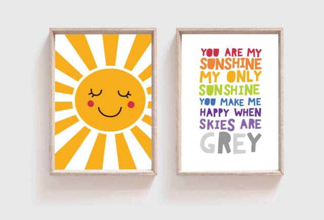 Set Of 2, You Are My Sunshine Only Print, Rainbow, Boys Bedroom Girls Decor, Wall Art, Playroom Prints - image 1