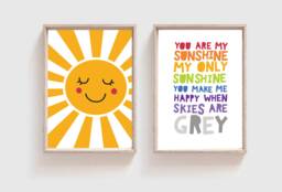 Set Of 2, You Are My Sunshine Only Print, Rainbow, Boys Bedroom Girls Decor, Wall Art, Playroom Prints - thumbnail 1