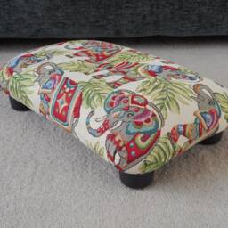Elephant Fabric Little Footstool Handmade Upholstered Ottoman With Studs - thumbnail 4