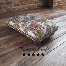 Elephant Fabric Little Footstool Handmade Upholstered Ottoman With Studs - thumbnail 1