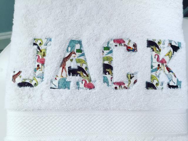Personalized Baby Bath Towel Liberty Print Applique, Egyptian Cotton - image 1