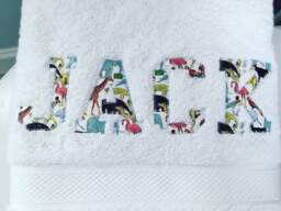 Personalized Baby Bath Towel Liberty Print Applique, Egyptian Cotton - thumbnail 1