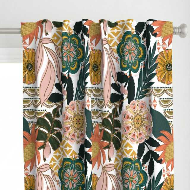 Boho Botanical Curtain Panel - Maximalist Monstera Palms Floral Jungle Custom Tropical By Fineapple_Pair - image 1