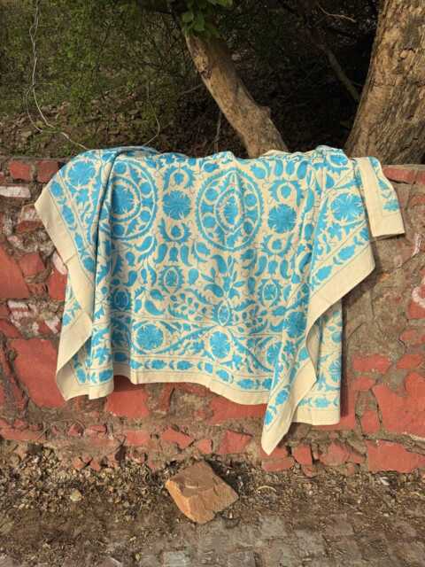 Artisan Suzani Quilt - Handmade Embroidered Blanket Boho Chic Bedroom Accent - image 1