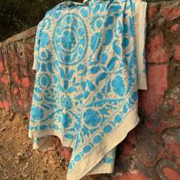 Artisan Suzani Quilt - Handmade Embroidered Blanket Boho Chic Bedroom Accent - thumbnail 4