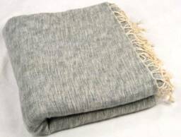 Light Grey Yak Wool Blanket Handwoven Travel Shawl, Meditation Wrap - thumbnail 1