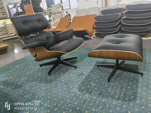 Eames Style Leather Lounge Chair & Ottoman - Walnut , Mid-Century Modern - image 1