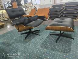Eames Style Leather Lounge Chair & Ottoman - Walnut , Mid-Century Modern - thumbnail 1