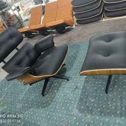 Eames Style Leather Lounge Chair & Ottoman - Walnut , Mid-Century Modern - thumbnail 2