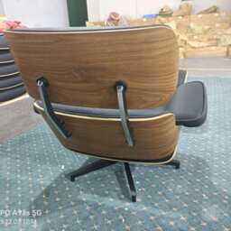 Eames Style Leather Lounge Chair & Ottoman - Walnut , Mid-Century Modern - thumbnail 3