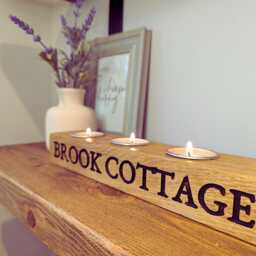 Engraved Oak Tea Light Holder - Personalized Candle Centerpiece Valentines Day - thumbnail 2