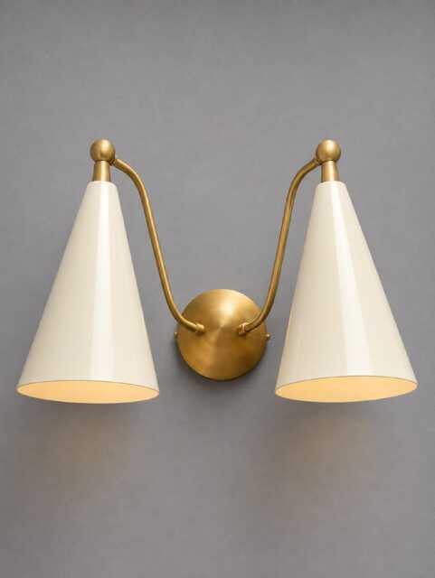 Mid Century Double Cone Brass Sputnik Wall Sconce, Atomic Modern Fixture - image 1