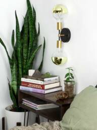 Gold Two Light Wall Lamp - Vanity Fixture Brass & Black Or Custom Finish Modern Sconce Lighting Design - thumbnail 1