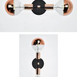 Gold Two Light Wall Lamp - Vanity Fixture Brass & Black Or Custom Finish Modern Sconce Lighting Design - thumbnail 2