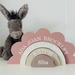 Personalised Engraved Flower Wooden Birth Detail Stackable Rainbow. New Baby Keepsake Gift - thumbnail 2