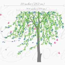 Large Willow Tree Wall Decal With Butterflies For Nursery, Removable Mural Or Tattoo - thumbnail 2