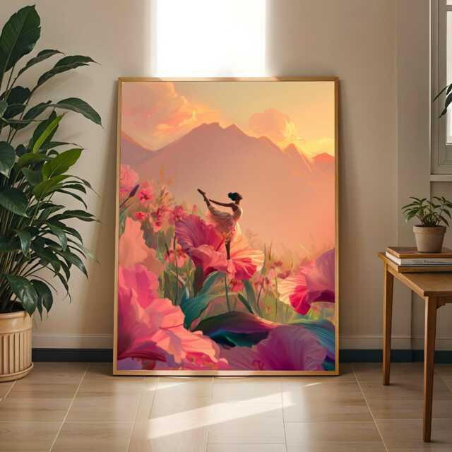 Feminine Healing Wall Art, Floral Meditation Illustration, Peaceful Decor - Poster Only - image 1