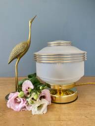 Vintage Globe Table Lamp in White & Gold Frosted Glass