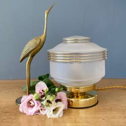 Vintage Globe Table Lamp in White & Gold Frosted Glass - thumbnail 2