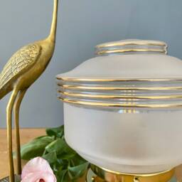 Vintage Globe Table Lamp in White & Gold Frosted Glass - thumbnail 3