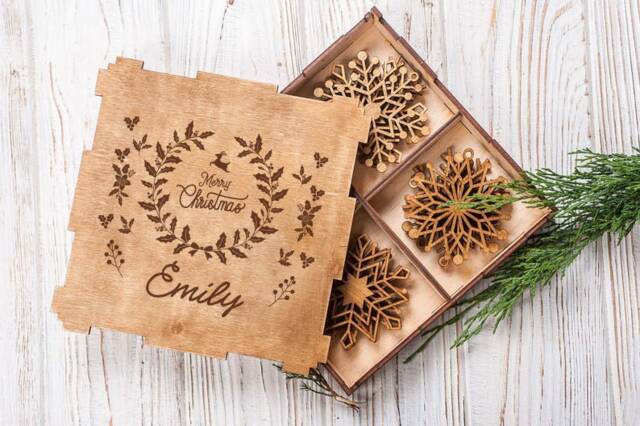 Christmas Decorations, Wood Christmas Ornaments, Snowflake Decor Set Of 16 Snowflakes, Gift Idea Snowflake, Personalized Holiday - image 1