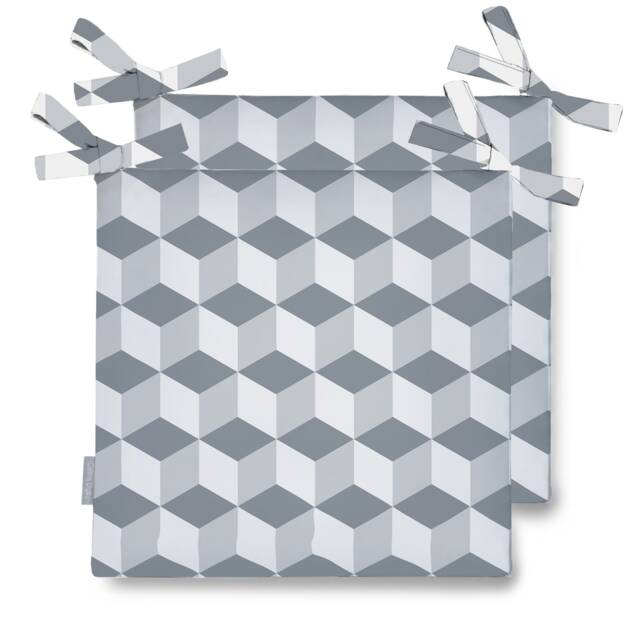 Set Of 2 Water Resistant Garden Outdoor Cushion Seat Chair Pads Soft Foam, Zipped Cover Available in Sizes - Cube Grey By Celina Digby - image 1