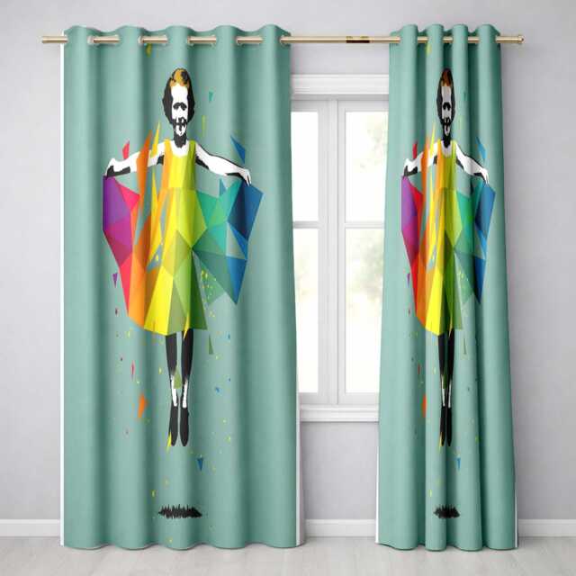 Colourful Geometric Dancer Mint Green Abstract Pop Art Unique Artistic Home Decor Readymade Eyelet Ring Top Thermal 100% Blackout Curtains - image 1