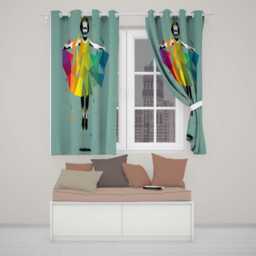 Colourful Geometric Dancer Mint Green Abstract Pop Art Unique Artistic Home Decor Readymade Eyelet Ring Top Thermal 100% Blackout Curtains - thumbnail 2