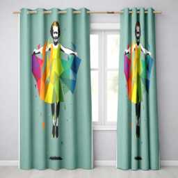 Colourful Geometric Dancer Mint Green Abstract Pop Art Unique Artistic Home Decor Readymade Eyelet Ring Top Thermal 100% Blackout Curtains