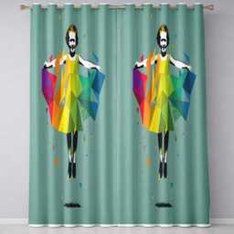 Colourful Geometric Dancer Mint Green Abstract Pop Art Unique Artistic Home Decor Readymade Eyelet Ring Top Thermal 100% Blackout Curtains - thumbnail 3